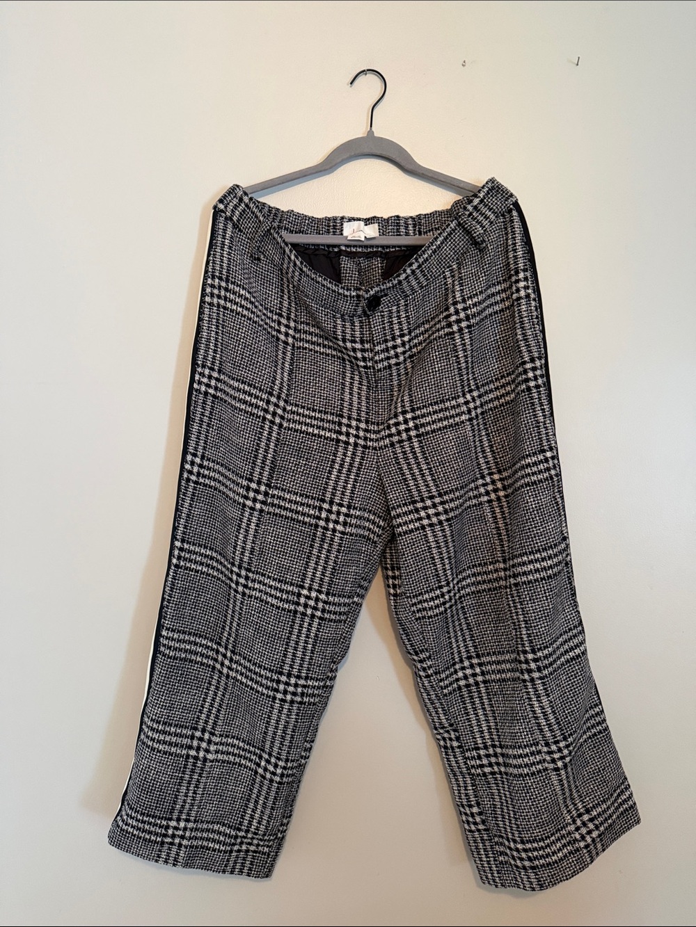 Anthropologie Black & White Plaid Wide-Leg Pants